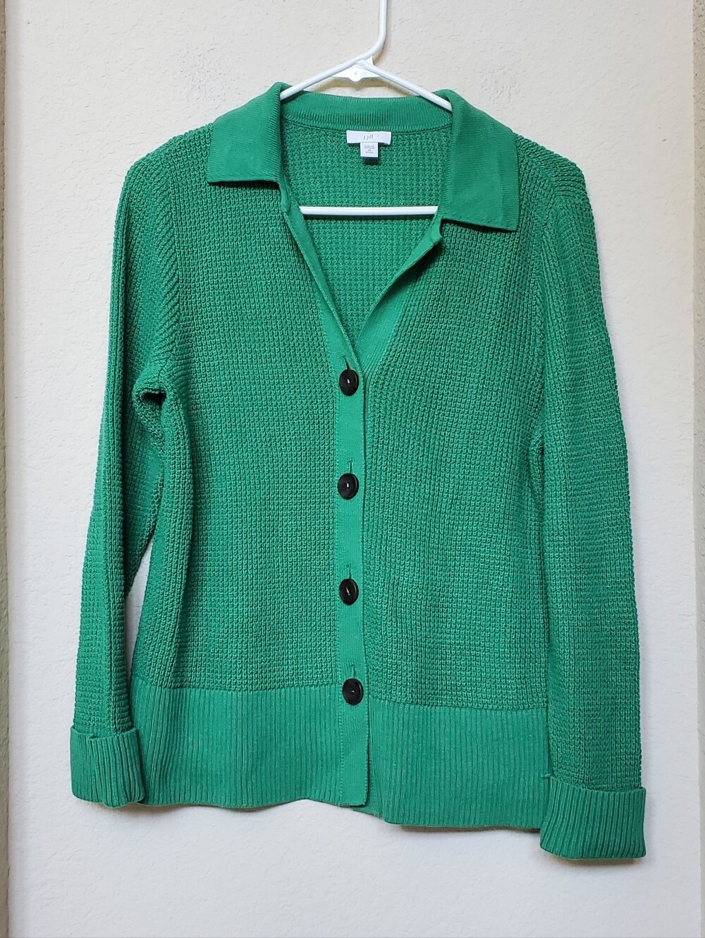 J. Jill Green Button-Front Collared Petite Cardigan. Size XSP